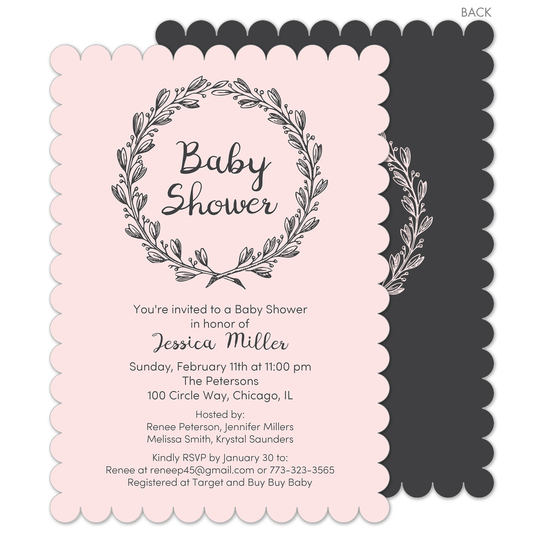 Pink and Grey Baby Shower Wreath Invitations